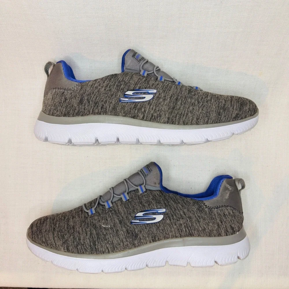 Skechers Summits Wide Fit Womens Charcoal Grey Blue Memory Foam Slip On Sneakers